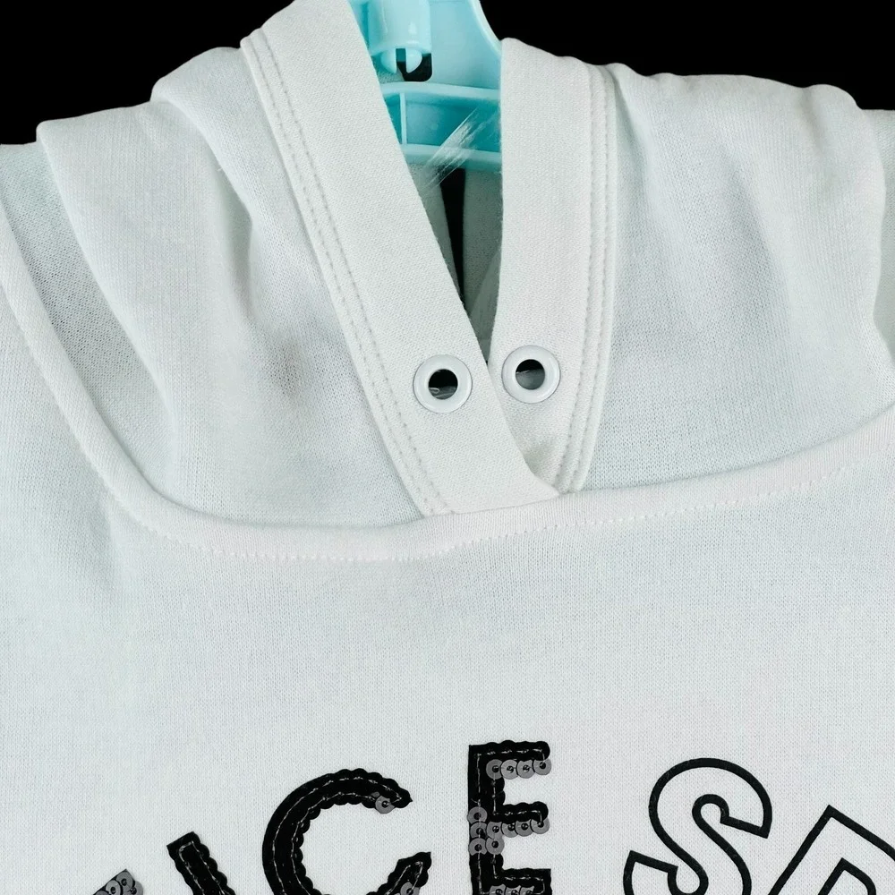 Justice Girls Sport Cropped White Hoodie Sweatshirt Sz XLP 16/18 Cap Sleeve NWOT